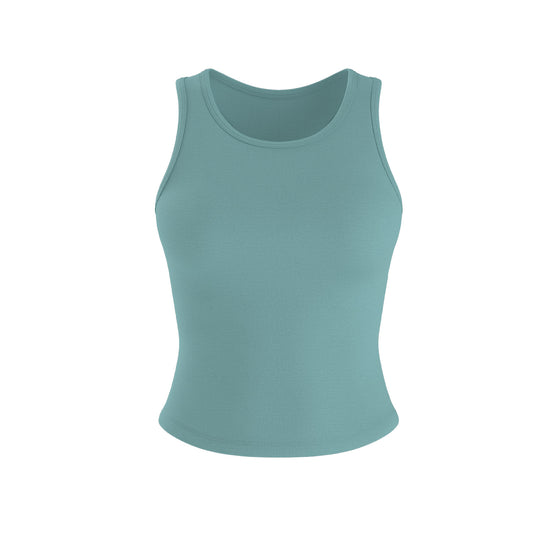 Peach Hip Yoga Tank Top, One-piece Fixed Cup Crew Neck Slim Anti-chafing Sports Vest