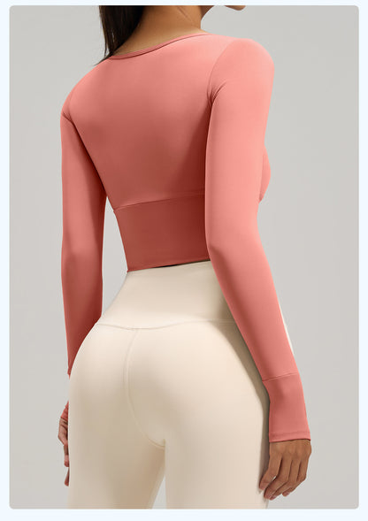Women's Spliced Long Sleeve Yoga Top with Built-in Bra Pad, Breathable Slim Fit Sports Workout Shirt for Running Fitness