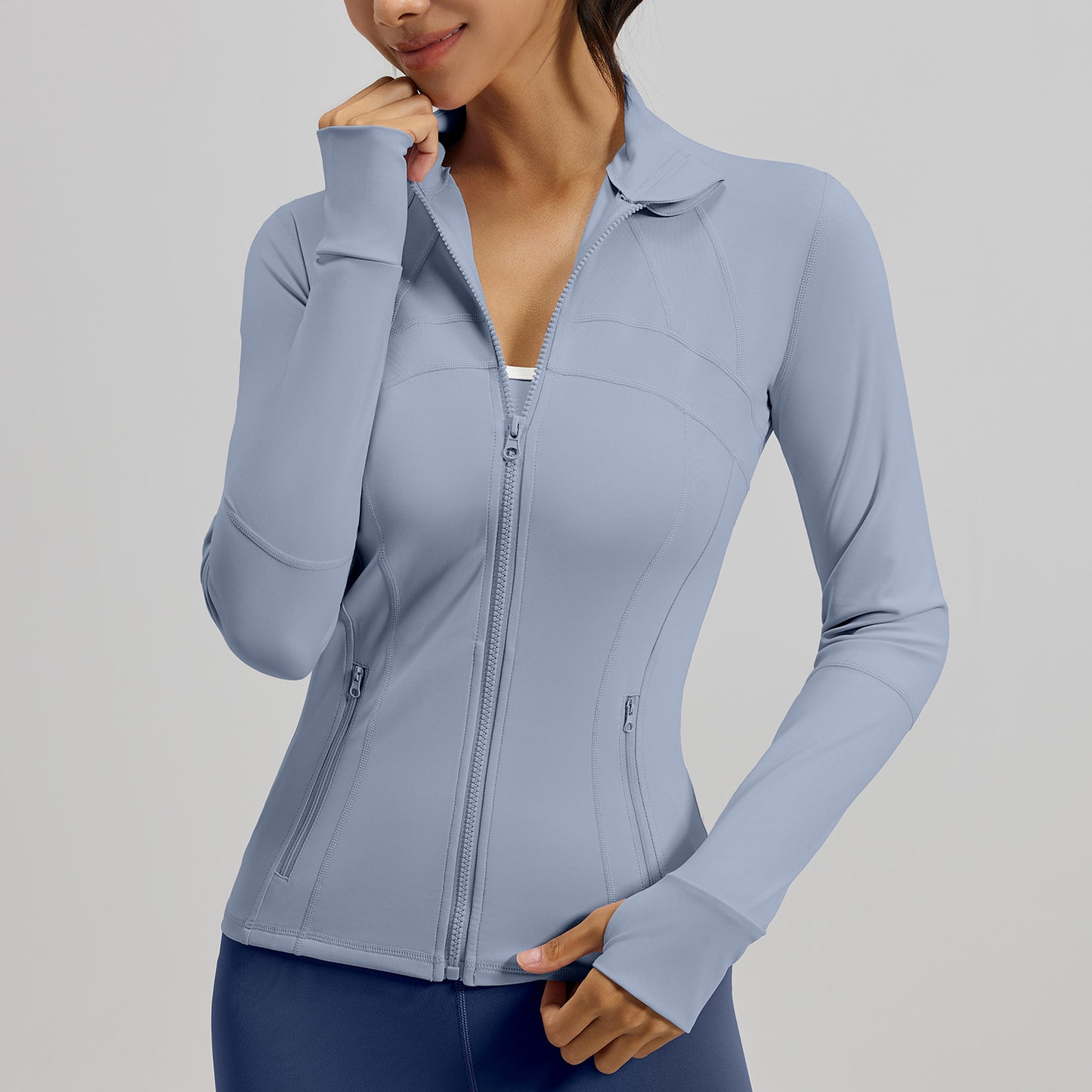 Women's Color Block Workout Jacket, Breathable Stretch Sports Coat with Pockets, Running Cycling Yoga Jacket