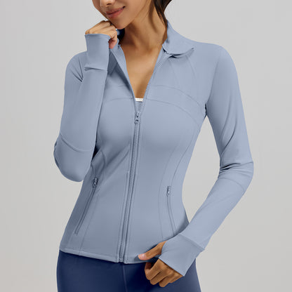 Women's Color Block Workout Jacket, Breathable Stretch Sports Coat with Pockets, Running Cycling Yoga Jacket