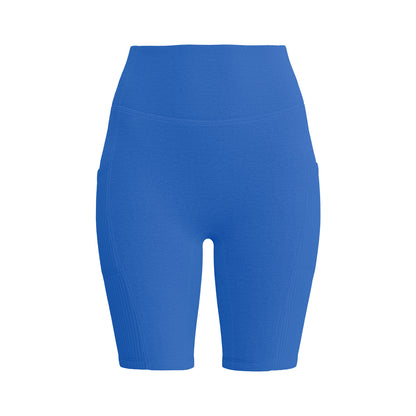 Women's Striped Yoga Shorts with Pockets, High Waist Butt Lifting Tummy Control, Workout Running Tight Yoga Pants