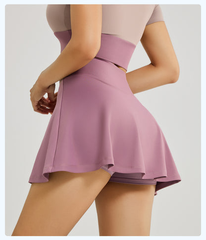 Women's Color Block Naked Feeling Sports Skirt, Anti-Exposure Two-in-One Running Fitness Yoga Skort