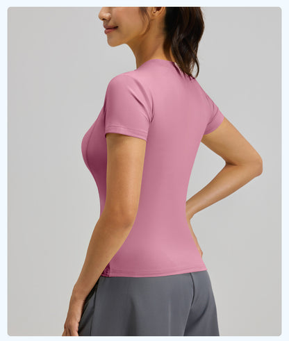 Women's Slim Fit Yoga Short Sleeve Top, Lightweight Stretch Sports T-Shirt, Breathable Activewear Ideal for Running, Gym Fitness and Daily Workout