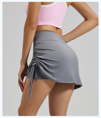 New Ruched Sports Skort Women, High Waist Anti-Exposure Running Shorts, 2-in-1 Short Yoga Skort