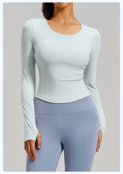Women's New Long Sleeve Sports Top, Naked Feeling Slim Fit Running Shirt, Built-in Bra Yoga Workout Tee