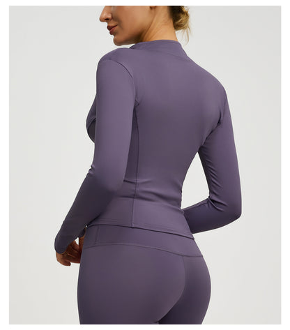 Women’s Zipper Yoga Jacket, Long Sleeve Sports Top for Running & Fitness Training