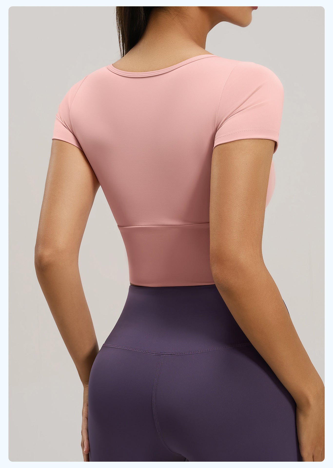Women's Peach Splice Sports Short Sleeve, Built-in Bra High Elastic Slim Fit Yoga Running Top