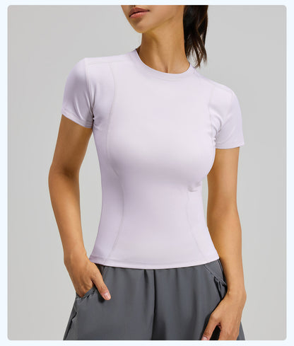 Women's Slim Fit Yoga Short Sleeve Top, Lightweight Stretch Sports T-Shirt, Breathable Activewear Ideal for Running, Gym Fitness and Daily Workout