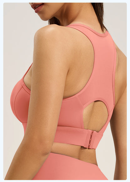 Women's Racer Back Sports Bra Adjustable Hook Closure High Support Shockproof Yoga Bra