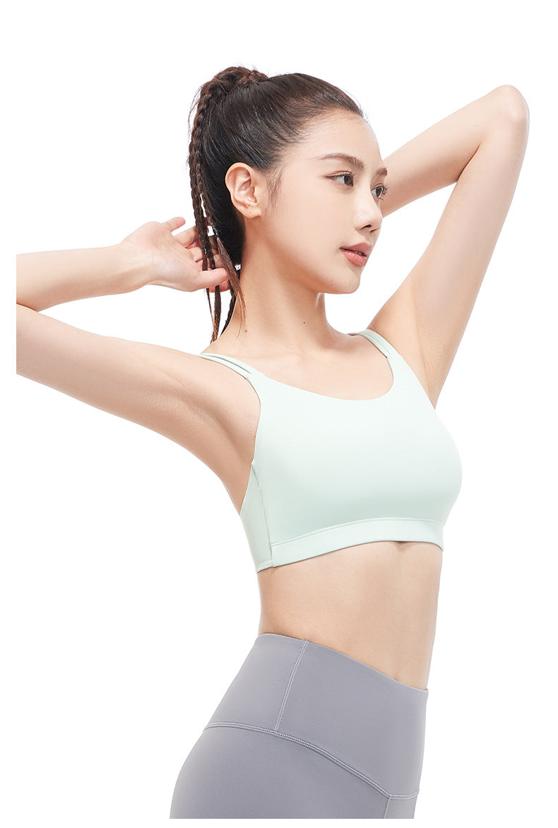 Peach Shoulder Thin-Strap Yoga Sports Bra, High Elastic U-Shaped Shockproof, Push-Up & Beauty Back Integrated Yoga Bra