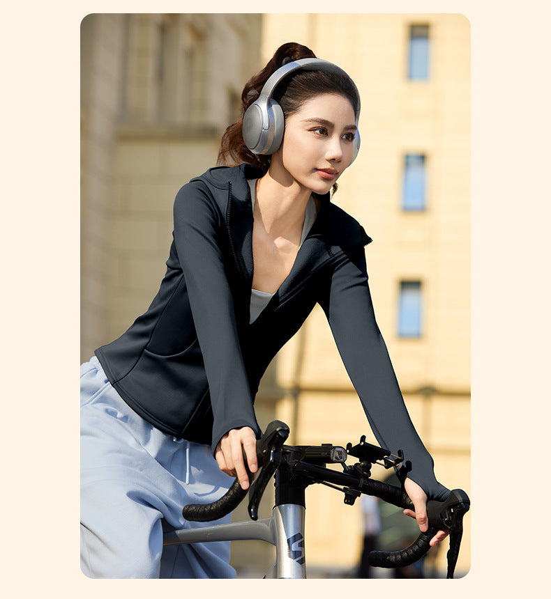 Women's New Winter Fleece Lined Thick Yoga Jacket, Slim Fit Zip Up, Windproof Hooded Sports Coat