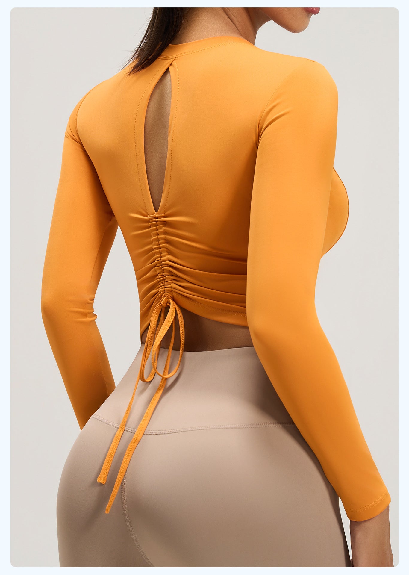 Women's New Ruched Slim Fit Long Sleeve Yoga Top, Beauty Back Design With Built-in Pads For Running Fitness