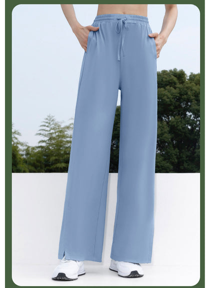 Women's Sun Protection High-Waist Wide Leg Pants, Ice-Silk Bare Feel High-Elastic Flare Sports Pants, UV Protection Trousers