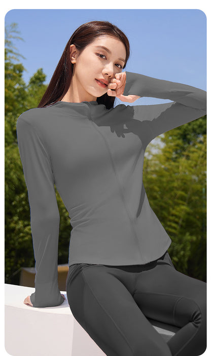 New Women’s Hooded Sports Jacket – Lightweight Breathable Long Sleeve Outdoor Yoga Coat for Cycling & Fitness