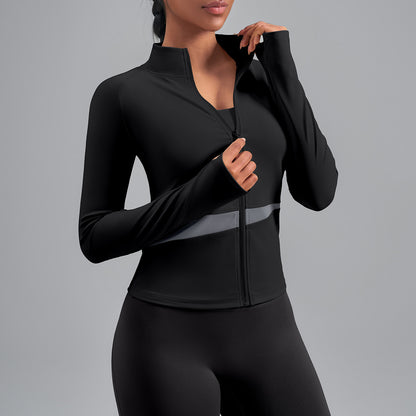 Women’s Color Block Yoga Jacket, Stretchy Fabric Sports Top for Fitness Workout Training