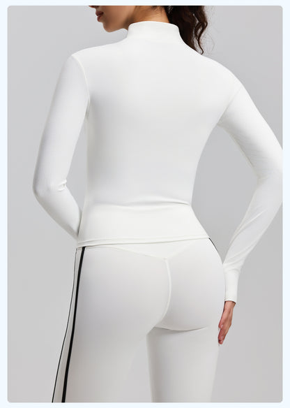 Women's New Striped Sports Jacket, Slim Fit Stand Collar, Outdoor Running Yoga Jacket