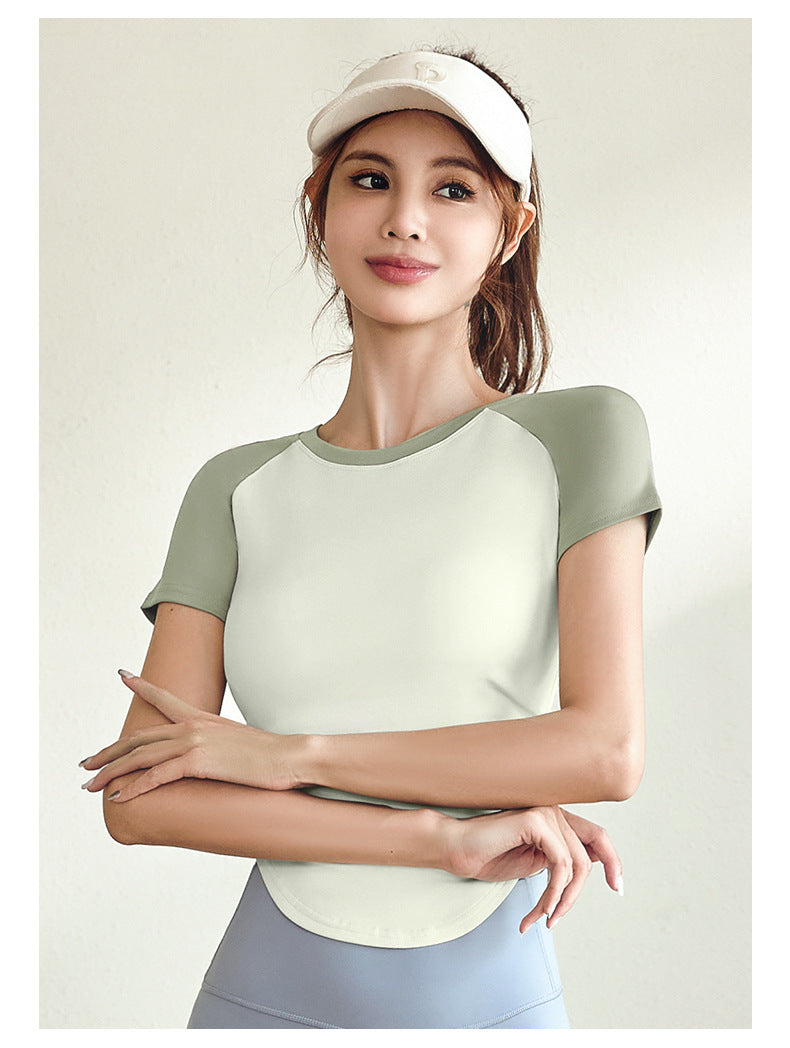 Women's Color Block Ruched Yoga Top | Slimming Waist, Naked-Sense Fabric, Sports & Outdoor Fitness