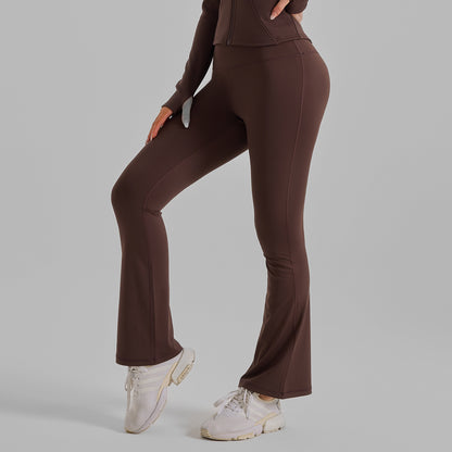 Women'European Size Peach Flare Yoga Pants, High Waist Tummy Control Slim Fit Workout Leggings, High Stretch Naked Feel Fitness Pants
