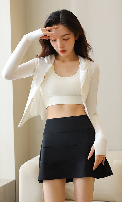 Women's Anti-Exposure Pleated Skort – Cool Ice Silk, 2-in-1 Design, High Waist, Stretch Plus Size A-Line Yoga & Active Skirt