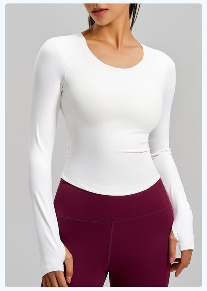 Women's New Long Sleeve Sports Top, Naked Feeling Slim Fit Running Shirt, Built-in Bra Yoga Workout Tee