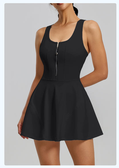 Women's Zipper Sports Dress, Anti-Exposure Lining, Outdoor Running Workout Fitness Yoga Dress