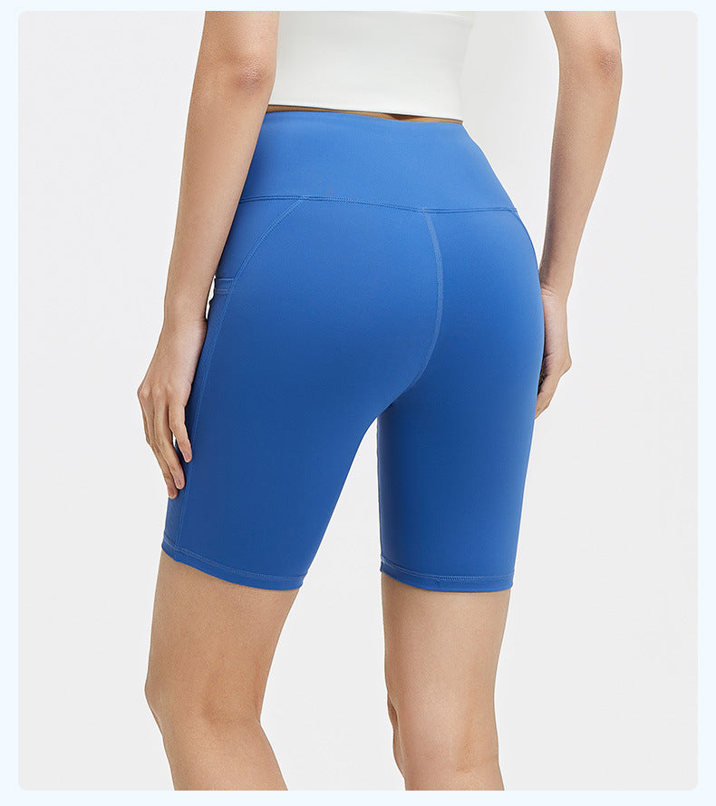 Women's Striped Yoga Shorts with Pockets, High Waist Butt Lifting Tummy Control, Workout Running Tight Yoga Pants