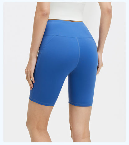 Women's Striped Yoga Shorts with Pockets, High Waist Butt Lifting Tummy Control, Workout Running Tight Yoga Pants