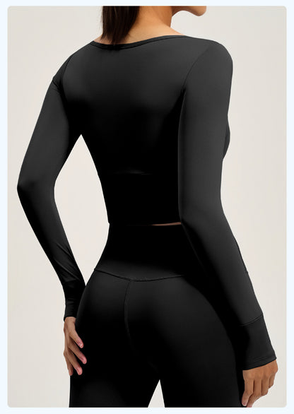 Women's Spliced Long Sleeve Yoga Top with Built-in Bra Pad, Breathable Slim Fit Sports Workout Shirt for Running Fitness