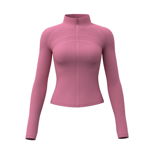 Plus Size Zip Up Sports Jacket, Stretch Slim Fit Yoga Top, Euro Size Figure-Flattering Long Sleeve Workout Coat for Women
