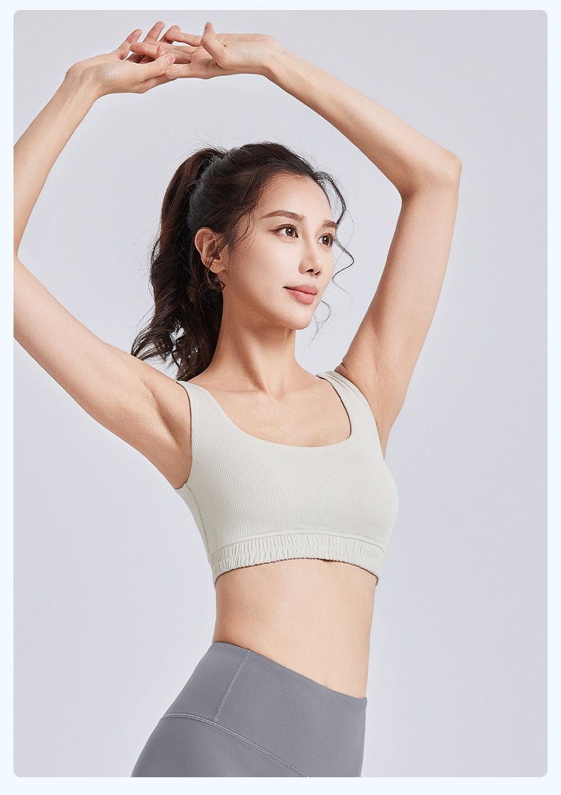 Striped U-Neck Yoga Bra - Dopamine Color, High-Impact Shockproof, Push-Up & Underarm Bulge Control Sports Bra
