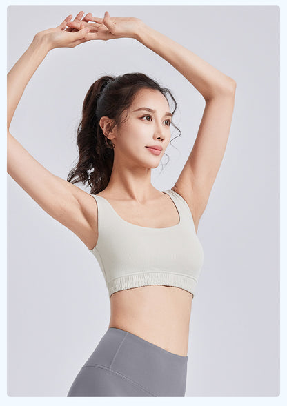 Striped U-Neck Yoga Bra - Dopamine Color, High-Impact Shockproof, Push-Up & Underarm Bulge Control Sports Bra