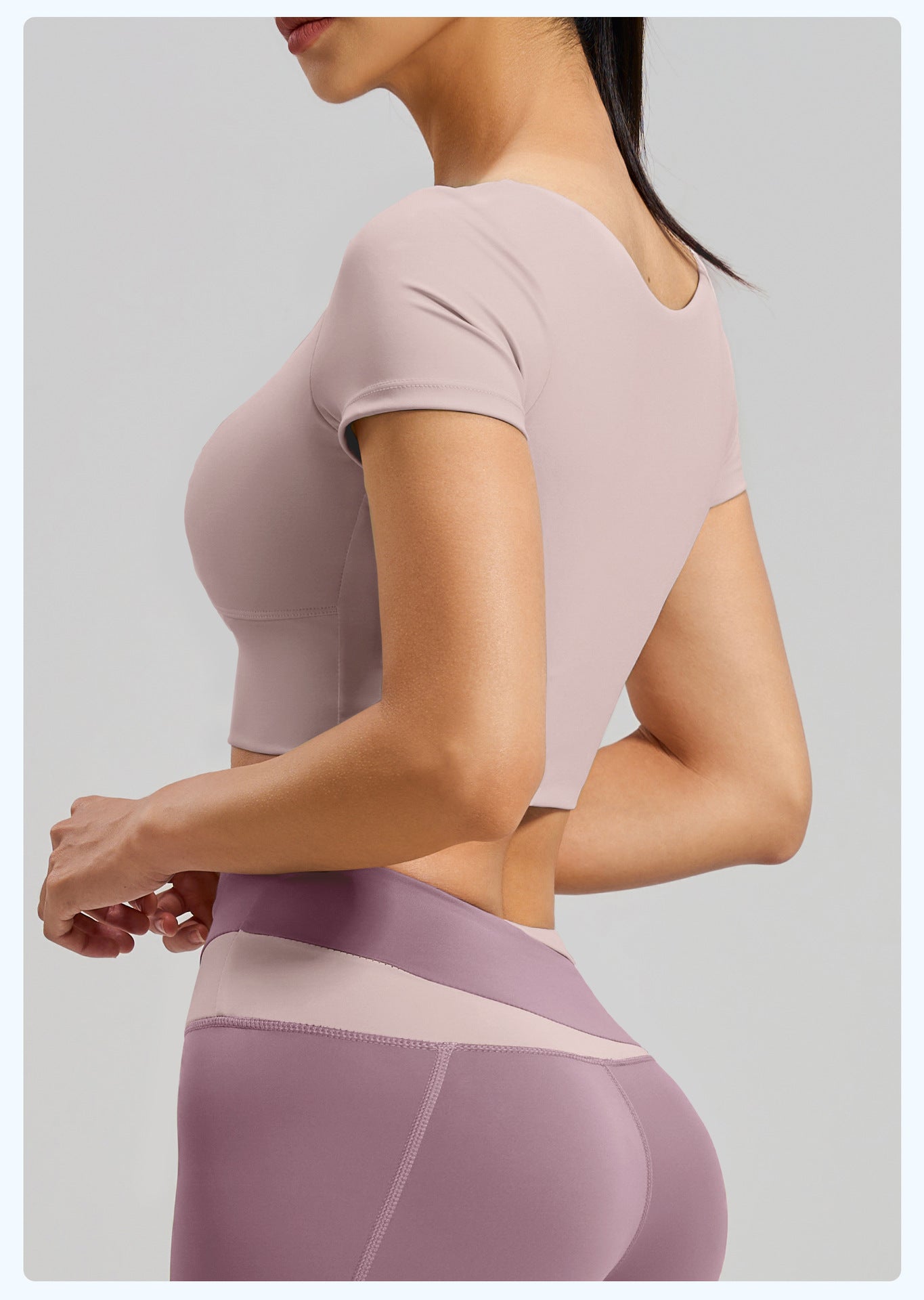 Women's Color Block Yoga Short Sleeve, Slim Fit Workout Top with Built-in Bra