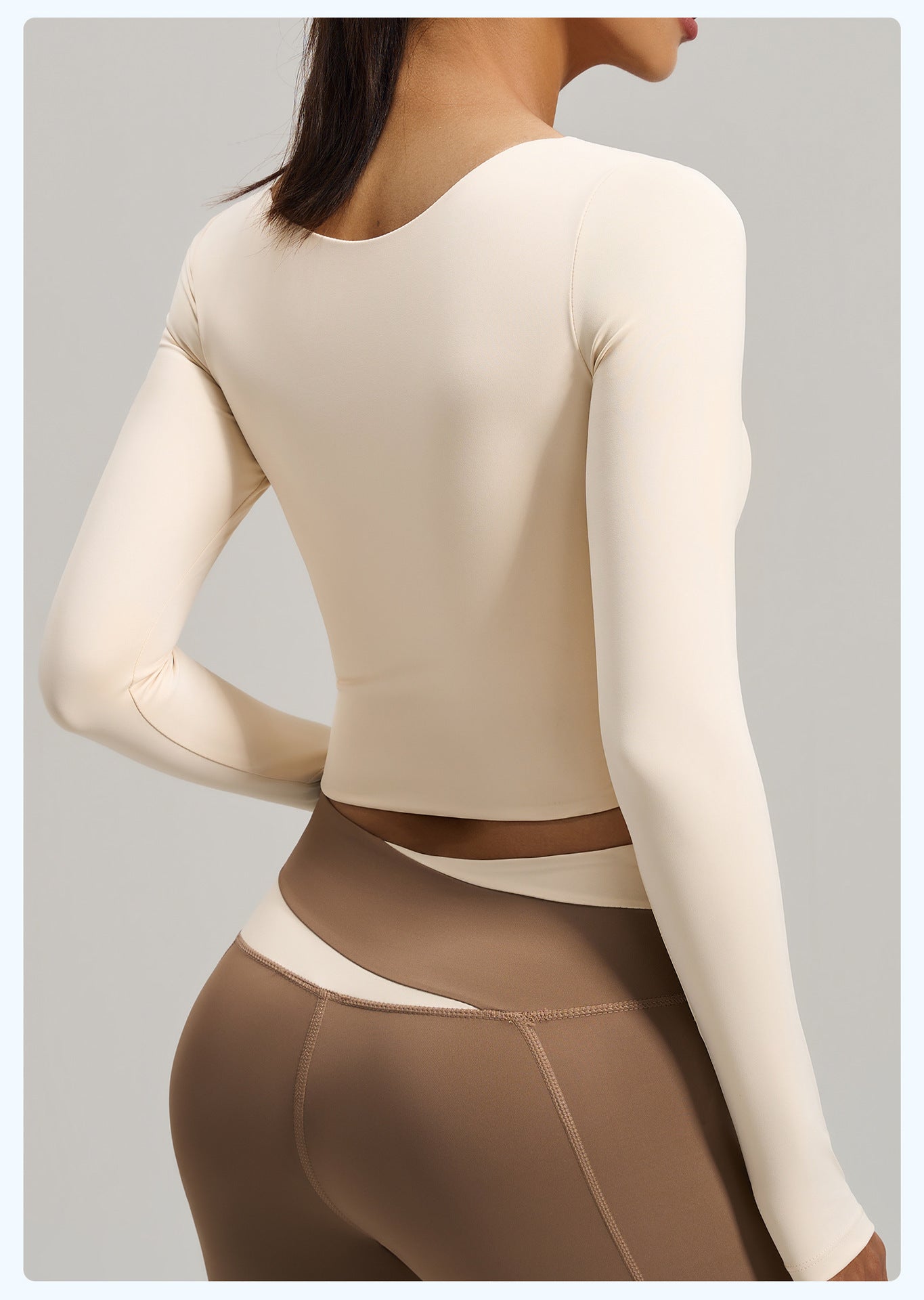 Women's Peach Color Block Long Sleeve Yoga Top, Naked Feel Slim Fit Sports Running Workout Shirt