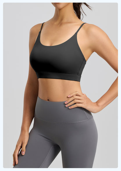 Women's Six String Cross Back Sports Bra, Summer Dopamine Thin Style, Shockproof Yoga Fitness Bra