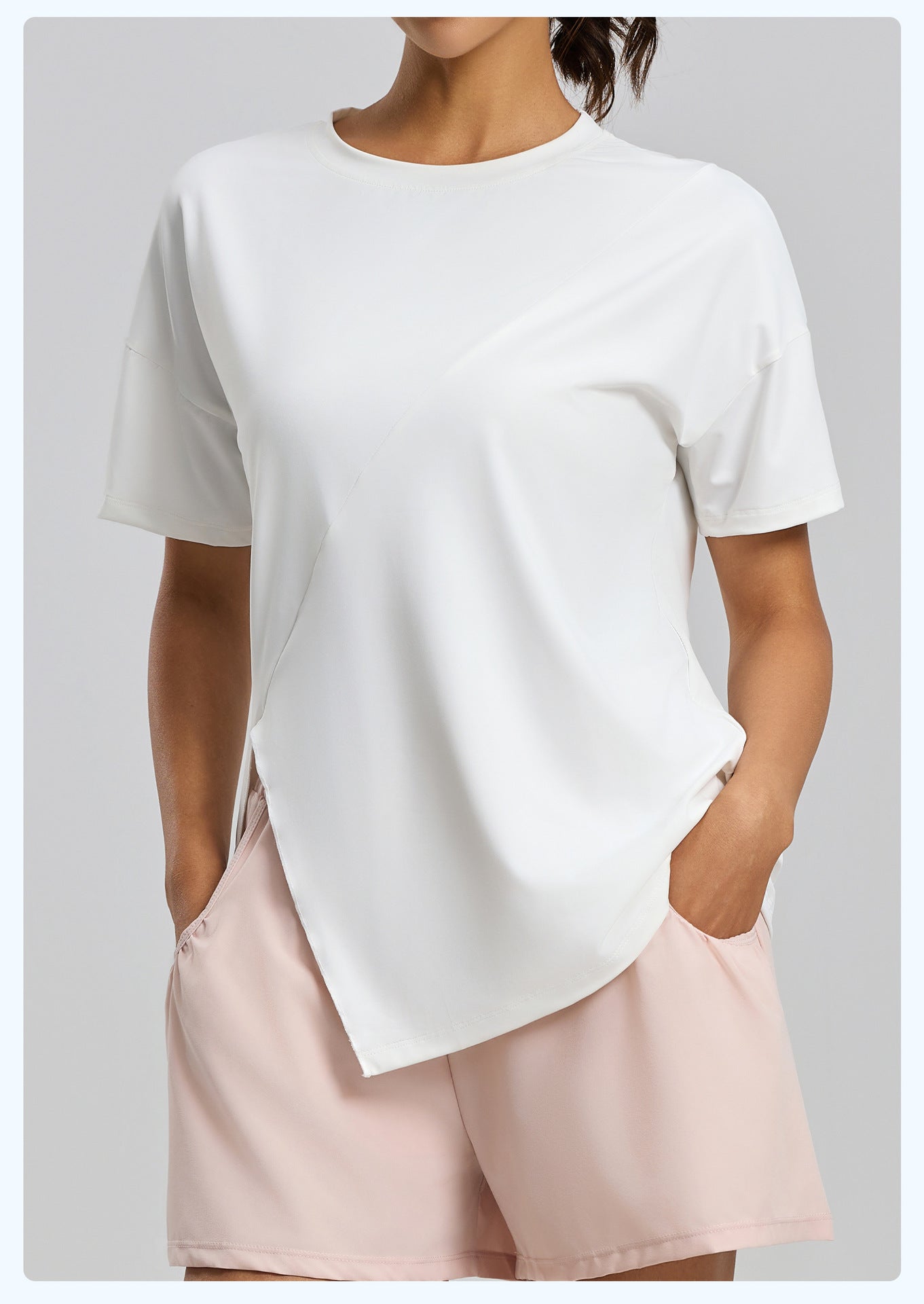 New Women's Split Hem Loose Long Sleeve Yoga Top, Casual Yoga Shirt for Running, Training & Fitness