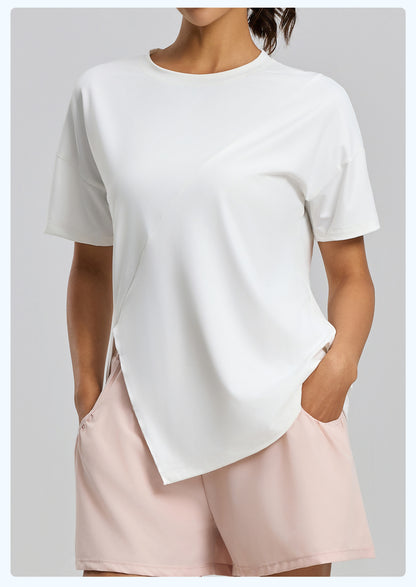 New Women's Split Hem Loose Long Sleeve Yoga Top, Casual Yoga Shirt for Running, Training & Fitness