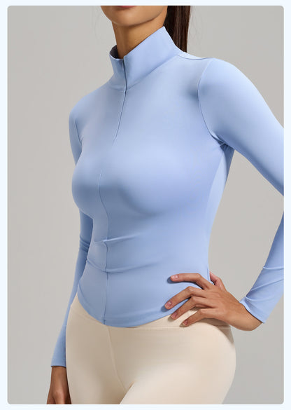 Women's Fashion Half Zip Yoga Top, Naked Feeling Slim Fit Seamless Breathable Sports Workout Shirt