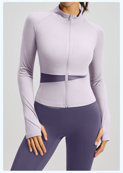 Women's Color Block Yoga Jacket, High Neck Slim Fit Naked Feeling Workout Top