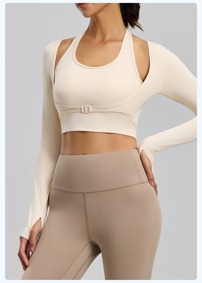 Women's Halter Neck Sports Top, 2-in-1 Built-in Bra Yoga Shirt, Stylish Workout Top for Outdoor Wear