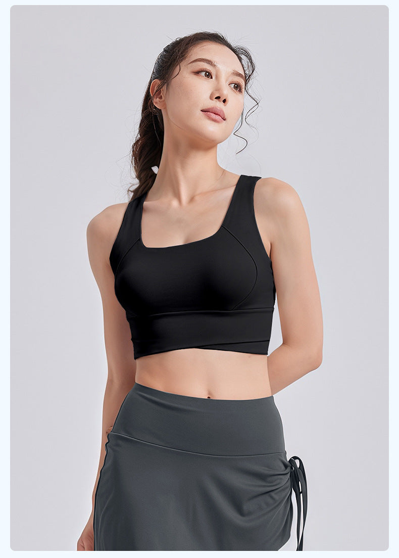 High Waist Cross-Back Sports Bra for Women, Shock Absorption & Push Up Workout Tank Top for Yoga & Running