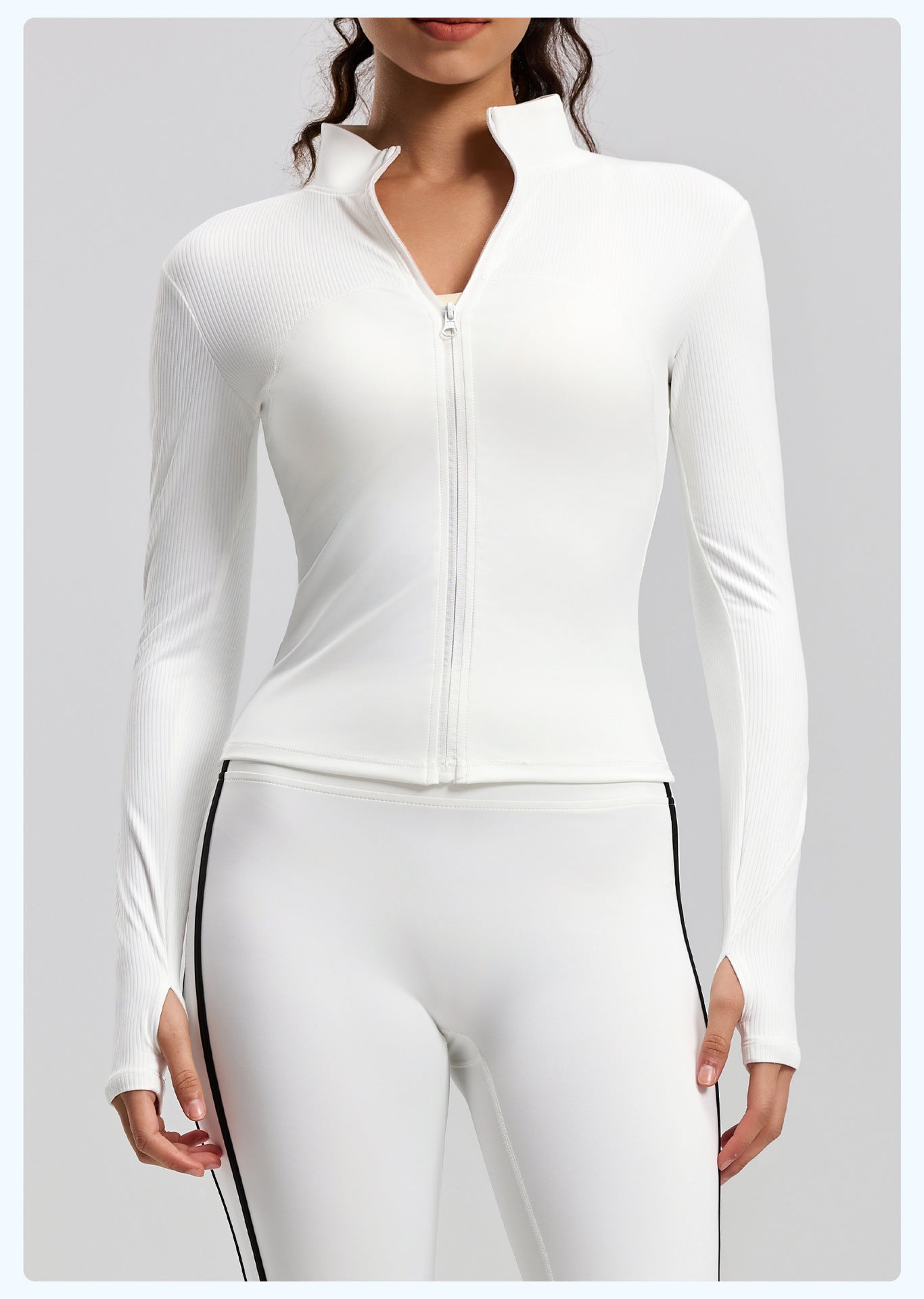 Women's New Striped Sports Jacket, Slim Fit Stand Collar, Outdoor Running Yoga Jacket