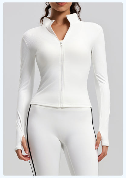 Women's New Striped Sports Jacket, Slim Fit Stand Collar, Outdoor Running Yoga Jacket