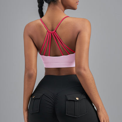 Women's Summer Color Block Sports Bra, High Impact Shockproof Push Up Beauty Back Yoga Workout Top for Running Fitness