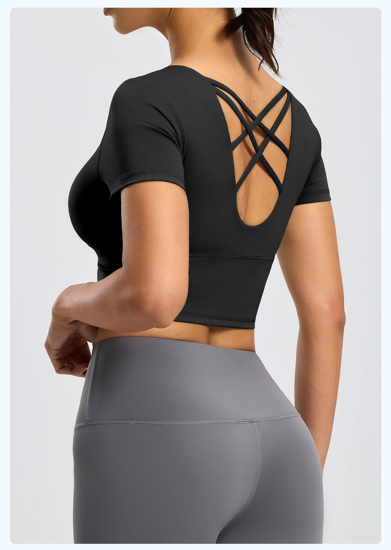 Women's Backless Beauty Yoga Short Sleeve, Naked Feel Slim Fit Sports Top with Built-in Pads, Stylish Workout Wear