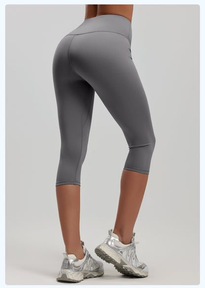 Women's High Waist 7/8 Fitness Pants, Elastic Hip Lifting Yoga Capris, Peach Butt Tight Sports Leggings