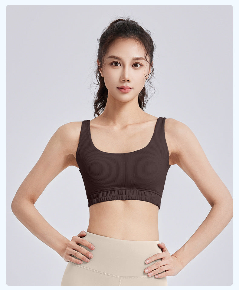 Striped U-Neck Yoga Bra - Dopamine Color, High-Impact Shockproof, Push-Up & Underarm Bulge Control Sports Bra