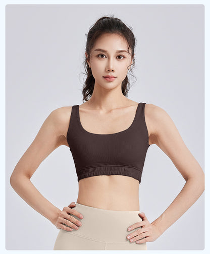 Striped U-Neck Yoga Bra - Dopamine Color, High-Impact Shockproof, Push-Up & Underarm Bulge Control Sports Bra