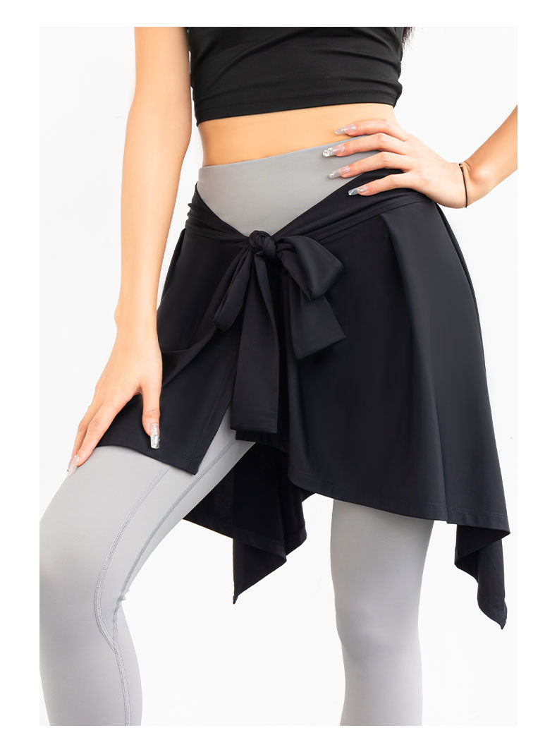 Women’s Anti-Exposure Yoga Skort with Tie Wrap – 2-in-1 Flared Skirt for Dance, Ballet & Fitness
