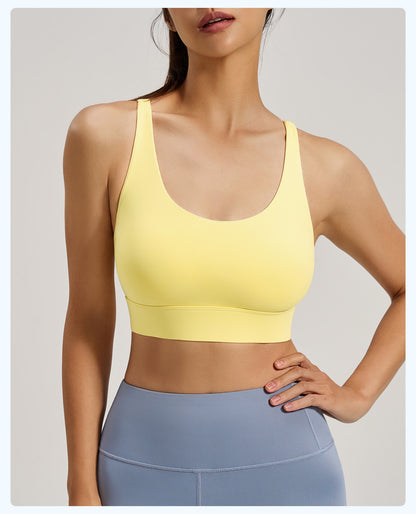 Women's Mesh Cross Back Sports Bra, Beauty Back Workout Top, High Impact Shockproof Yoga Fitness Bra