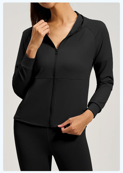 Loose Hooded Cardigan, Yoga & Sports Wear, Zipper Running Jacket for Women
